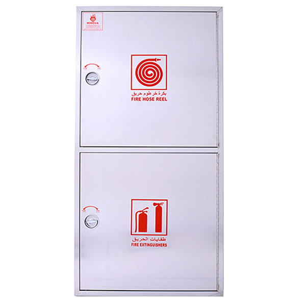 FIRE EXTINGUISHER & HOSE REEL CABINET SURFACE MOUNTED OR RECESSED TYPE MADE OF FULL STAINLESS STEEL BRUSH OR MIRROR FINISH SOLID DOOR