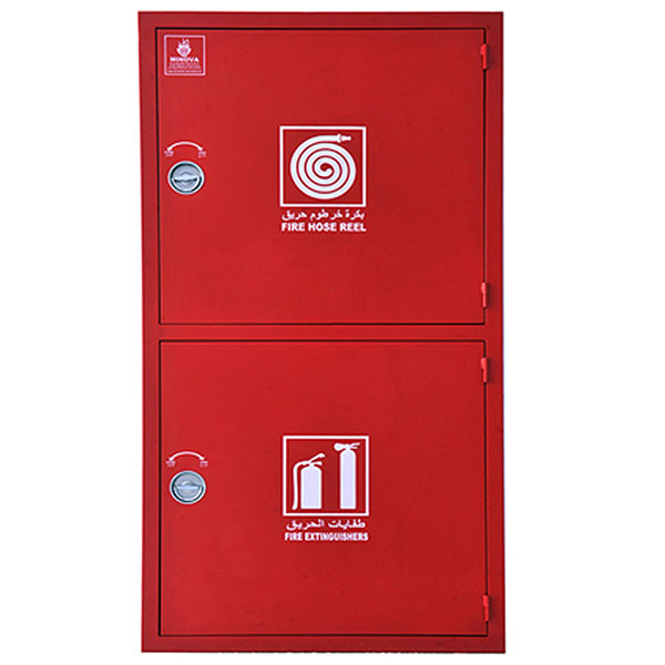 FIRE EXTINGUISHER & HOSE REEL CABINET - SURFACE MOUNTED OR RECESSED TYPE MADE OF FULL MILD STEEL RED COATING -SOLID DOOR