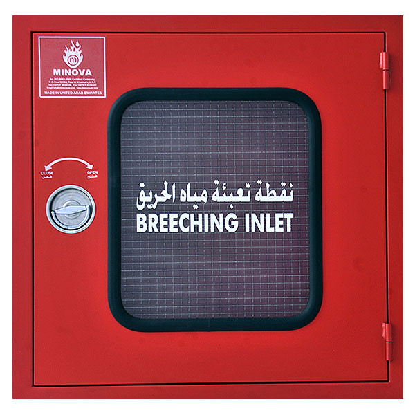 4 WAY BREECHING INLET CABINET FULL MILD STEEL GLASS DOOR SURFACE MOUNTED OR RECESSED TYPE